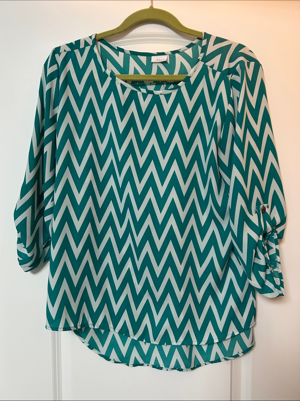 Adrienne Teal Chevron Blouse
